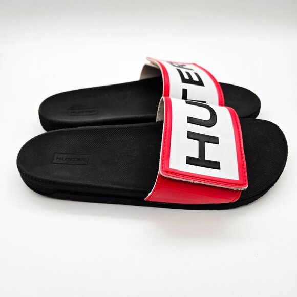 HUNTER Original Adjustable Logo Slides White/Red/Black Sandal - Picture 5 of 12